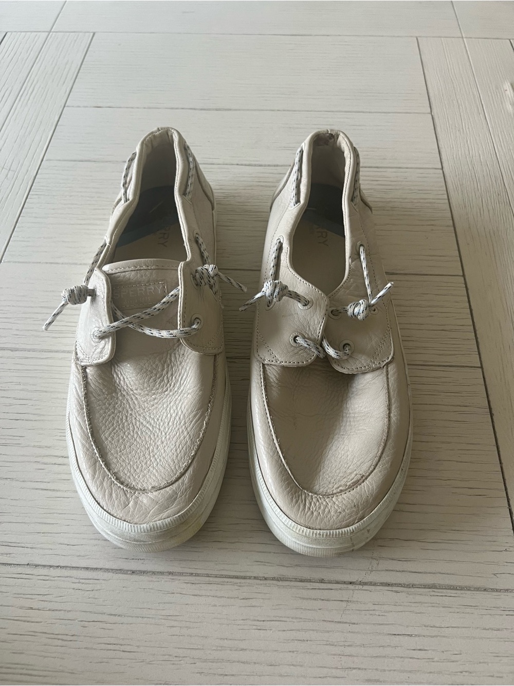 Sperry Cream Leather Boat Shoes